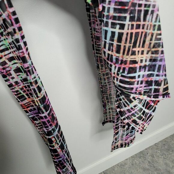 NYC multicolor maximalist electric artsy funky semi sheer side slits duster L - Picture 3 of 6